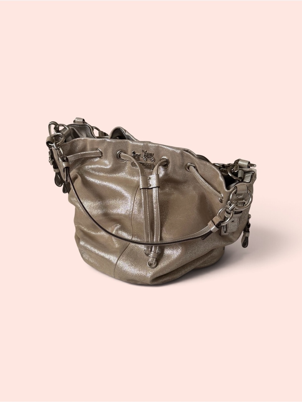 Coach Limited Edition Metallic Taupe Drawstring Purse